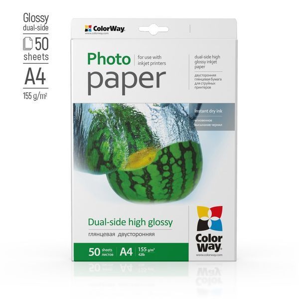 Фотопапір глянець 2-стор 155 г/м, A4 (50 аркуш) PGD155050A4 ColorWay PGD155050A4 фото