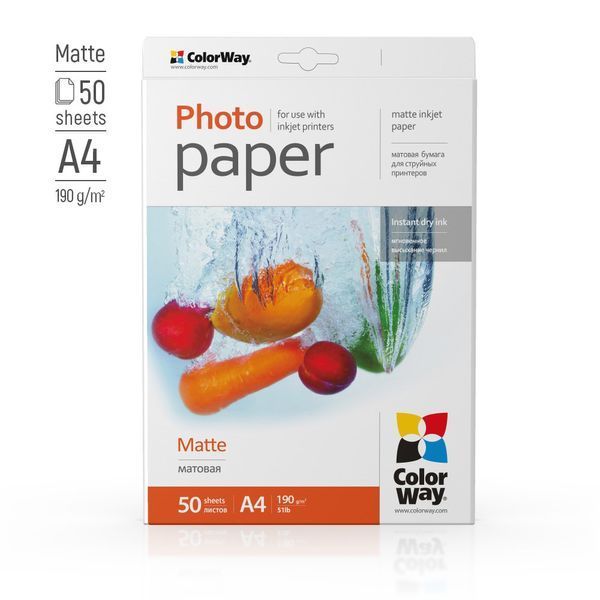 Фотобумага матовая 190г/м, A4 (50 лист) PM190050A4 ColorWay PM190050A4 фото