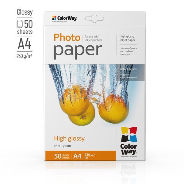 Фотопапір глянець 230 г/м, A4 (50 аркуш) PG230050A4 ColorWay PG230050A4 фото