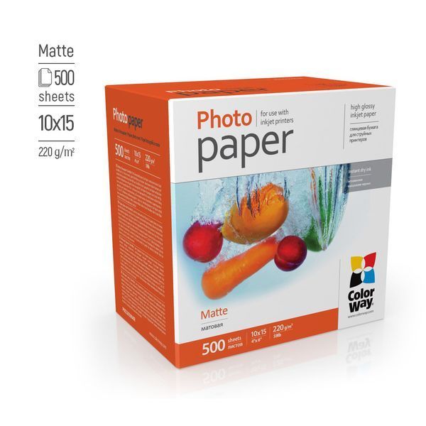 Фотопапір матовий 220 г/м, 10x15 (500 аркуш) PM2205004R ColorWay PM2205004R фото