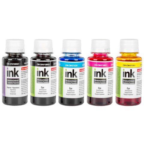 Комплект чорнил Canon CP470/CW471 BK/C/M/Y/PBK Pigment/Dye-based (5х100мл) ColorWay CW-CW470/CW471SET01P фото